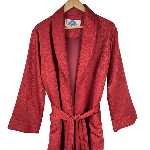 Vintage A Dong Mens Floral Luxurious Red Robe One Size Tie Bath Lounge - Picture 6 of 6